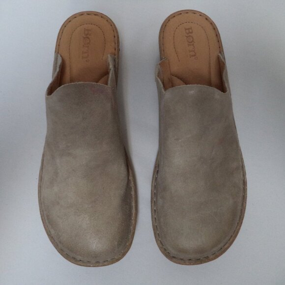 Born Andy nubuck leather clogs mules comfort slides taupe Women Size Sz 10 - Picture 2 of 10